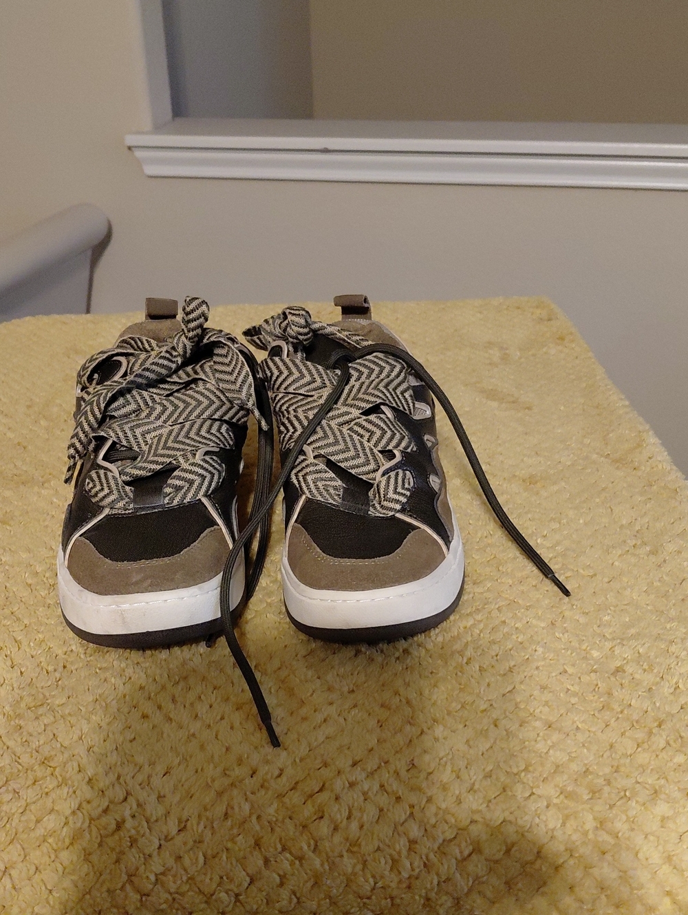 Kids Neutral Chevron Lace-Up Sneakers - Brown & Black